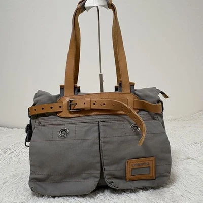 Diesel Hombre Bolso de Mano Lona Cuero Gris Cinturón Gran Capacidad Tamaño A4 Almacenamiento ITA Foto 1 de 4