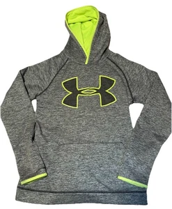 Under Armour Loose Fit Neon Green/Gray Youth XL Hoodie Fleece Pullover - Picture 1 of 11