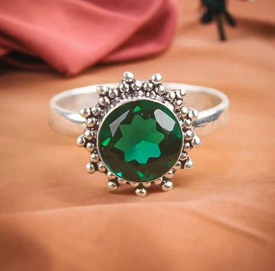 Joyería de plata esterlina 925 anillo esmeralda creado en laboratorio regalo de todas las tallas para mujer DR Foto 1 de 4