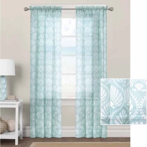 Better Homes & Gardens Aqua Venus Shells Sheer Single Curtain Panel 52'' x 95'' - Picture 1 of 4