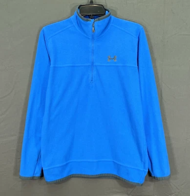 UNDER ARMOUR Boy's BLUE Lightweight Fleece BLACK LOGO 1/4-ZipPULLOVER Shirt Sz S - Image 1 of 4