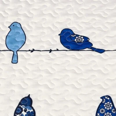 Juego de Edredón Queen Azul Blanco Pájaro Sobre Alambre Almohada Falsa 7 Piezas Ropa de Cama Reversible Foto 1 de 4