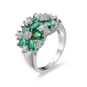 12MM Blue/Green/Red/Purple AAA Cz Band White Gold Filled Engagement Ring Stylish - Picture 1 of 13