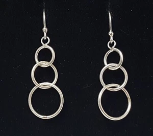 Pendientes colgantes de plata de ley con triple aro anillos círculos graduados 925 IMA - Imagen 1 de 14
