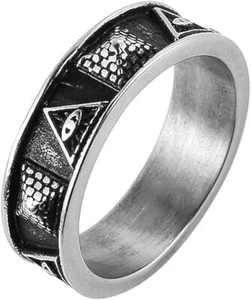 Anillo de acero inoxidable que todo lo ve Illuminati ojo de la Providencia símbolo piramidal - Imagen 1 de 6