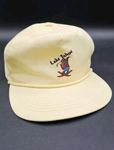 Vintage Lake Tahoe Strapback Hat Roped Truckers Cap Beaver Golfing Skiing Aureus - Picture 1 of 13