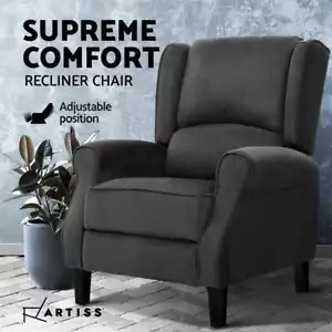 Artiss Recliner Chair Adjustable Sofa Lounge Soft Suede Armchair Couch Charcoal - Picture 1 of 11