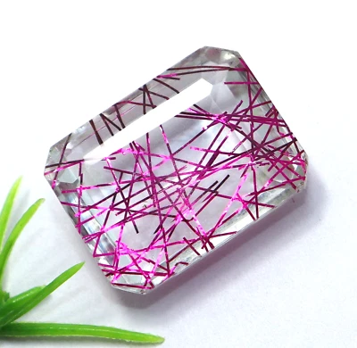 38.35 CT Natürlich Zertifiziert Smaragd Schliff Pink Rutil- Quarz Wams Edelstein - Bild 1 von 4