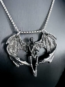 Totenkopf Engel Flügel Skelett Anhänger Edelstahl Kette Herren Schmuck Biker 249 - Bild 1 von 7
