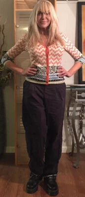 Suéter cardigã J. McLaughlin laranja azul branco acabamento metálico XS algodão modal - Imagem 1 de 4