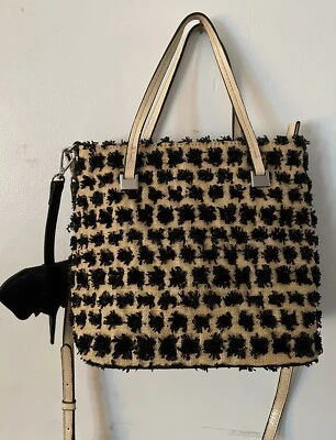 BOLSO DE MANO SHOPPER CHRISTIAN SIRIANO RAFIA SABRINA ELEFANTE NATURAL Y NEGRO FOB Foto 1 de 4