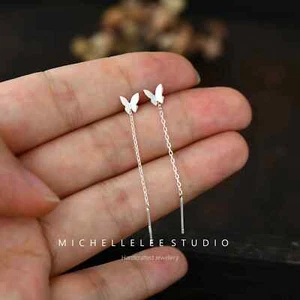 Butterfly Ear Threaders, Sterling Silver Butterfly Threaders - Picture 1 of 8
