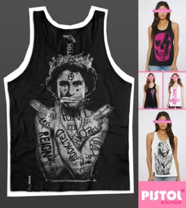 Pistol Boutique Women's Black casual QUEEN GRAFFITI TATTOOS Sleeveless Vest Top - Picture 1 of 12