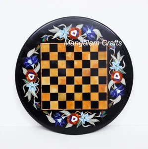 21" Marble Chess Game Table Top Semi precious stones Floral Work Art - Picture 1 of 1