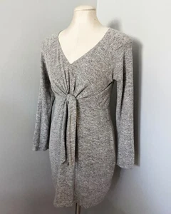 Altar'd State Sweater Dress Gray Stretchy Knotted Tie Front Tunic Top Medium  - Picture 1 of 4