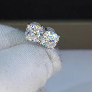 Certified 4 Ct Treated Off White Diamond Solitaire Studs 925 Silver Great Shine - Picture 1 of 7