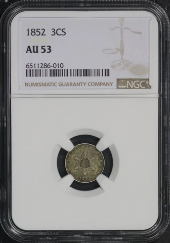 1852 3 Cent Silver NGC AU53! 6511286-010 Cover