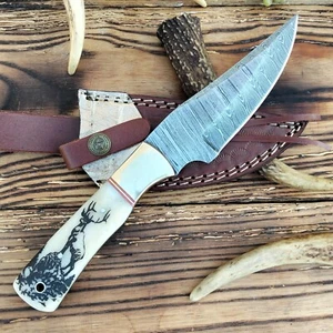SHARD Custom Handmade Forged Damascus Hunter Buck at Cliff Skinner Knife +SHEATH - Picture 1 of 14