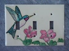 BIRD & FLOWERS ENAMEL TRIPLE LIGHT SWITCH COVER PLATE COVER Handpainted New