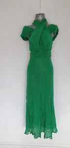 karen millen dress Uk 8 S Green Gold Metalic Halter Neck New Midi Woven Thread - Picture 1 of 7