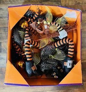 Halloween Witch Wreath with Witch Hat and Legs 22” - Picture 1 of 6
