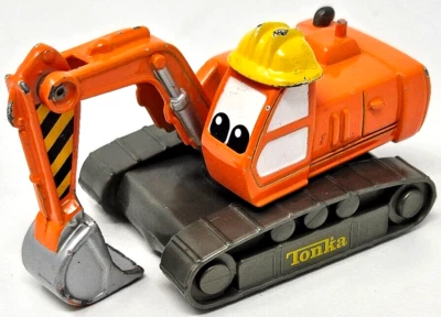 Maisto Tonka Hasbro Mighty Mini Metal 2002 Excavator Orange Digger & Yellow Hat - Image 1 of 4