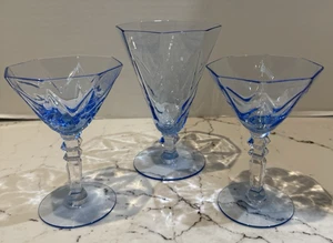 Vasos antiguos Art Deco FRY azules (3) - 1 grande/2 pequeños - azul azteca 1901-1920 - Imagen 1 de 5