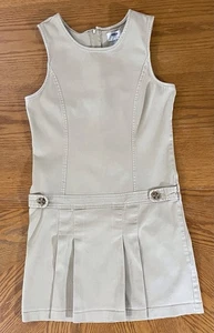 Old Navy Girls School Uniform Jumper Sz 14 Khaki Zipper Back Drop Waist Pleated - Picture 1 of 8