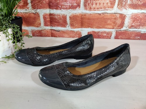 BALLERINE CLARKS GRIGIO SCURO UK 5D EU 38 EFFETTO PELLE DI SERPENTE VERNICE PUNTA