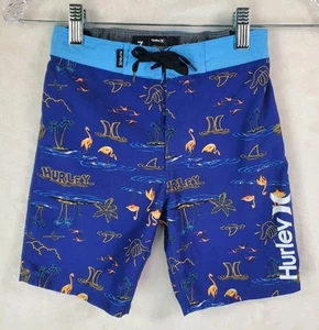 HURLEY Boys Sz 7 Blue Graphic Board Shorts Swim Trunks Adjustable Waist - Picture 1 of 8