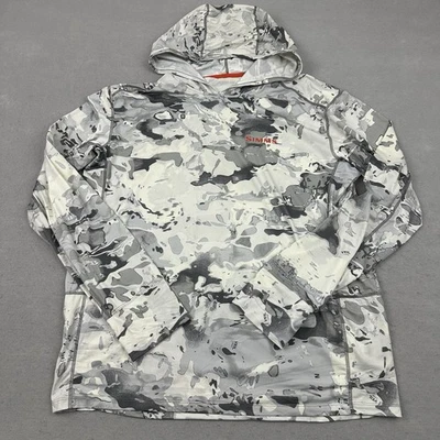 Simms Shirt Men Medium Grey Veil Camo Solarflex Cooling Hood Fishing UPF 50 M - Image 1 of 4