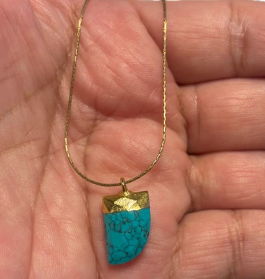 Colgante/collar de cuerno turquesa de plata esterlina 925 de 16/17 pulgadas - 2,8 g - nuevo con etiquetas Foto 1 de 4