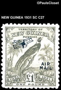 NEUGUINEA 1931 SC C27 PARADIESVOGEL £1 GRAU MIT LUFTPOST OVP IN BLK MHR F/VF - Bild 1 von 2