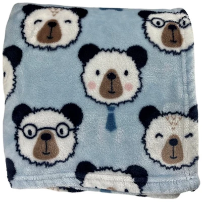 Baby Elements Blue Bear Face Blanket Soft Fleece Boy Tie Glasses Security Lovey - Image 1 of 3