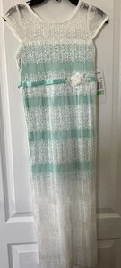 NWT Tween Diva White And Aqua Maxi Dress Size 8 - Picture 1 of 8