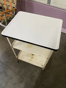 Vtg (Porcelain Top) 1950s Bar Medical Tea Cart Rolling Casters Patina Table - Picture 1 of 18