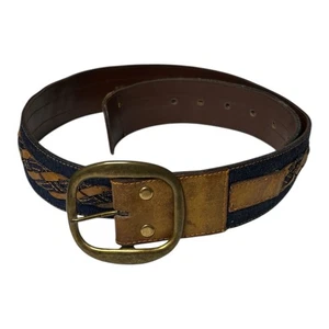 Cintura western vintage Tex marrone anni 70 pelle denim intrecciata fibbia ottone taglia 36 Haiti - Foto 1 di 8