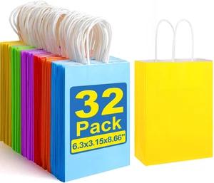 32 Bolsas Papel Regalo 6 Farben con Asa Fiesta Cumpleanos Babyparty - Bild 1 von 12
