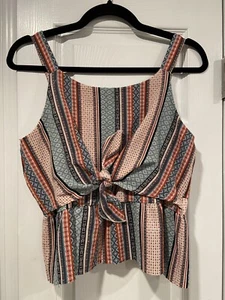 Knit Works Size XL Girls Rust Navy Pattern Tie Peplum Front Stretch Tank Top - Picture 1 of 10