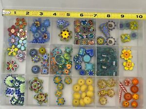 Lot of Handcrafted Pastel Lampwork, Glass, Beads Featuring Hearts and Flowers