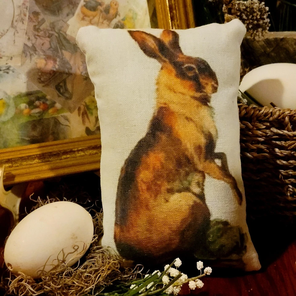 Primitive Farmhouse Easter Spring Bunny Rabbit Tuck pillow Peg/Door hanger - Image 1 of 1