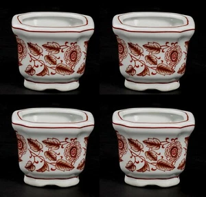 Planter Container White Ceramic Square with Red Design 4"Square 3"High Set/4 - Picture 1 of 2