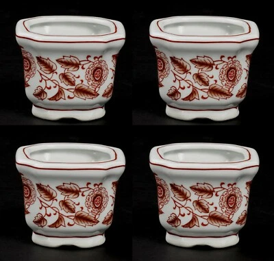 Planter Container White Ceramic Square with Red Design 4"Square 3"High  Set/4 - Image 1 of 2