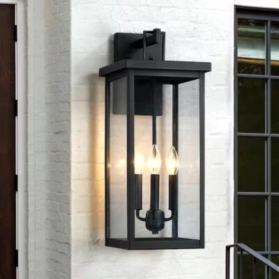 Trevot 3-Light 22.5 in. Large Black Outdoor Wall Lantern Sconce - Image 1 of 4