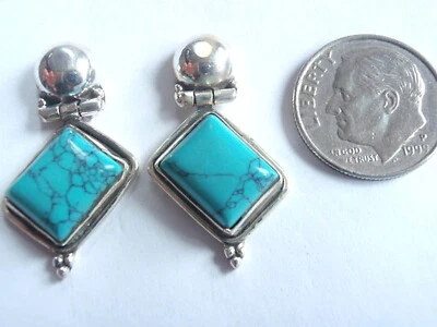 Turquoise Rectangular 925 Sterling Silver Stud Earrings  - Image 1 of 3
