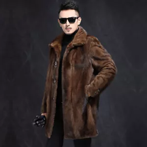 Men's Mink Fur Coat Full Mink Mid-length Fur Winter Warm Loose Casual Jacket New - Picture 1 of 9