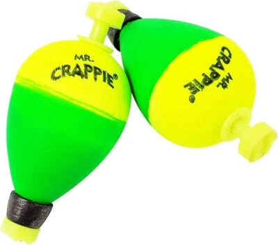 Mr. Crappie Bobbers Snappers 1 3/4 дюйма утяжеленная грушевидная защелка упаковка 2 шт. НОВАЯ MP175W-2YG - Изображение 1 из 2