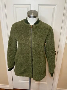 Abercrombie & Fitch Green Fuzzy Sherpa Fleece Zip-Up Bomber Jacket, Size XS - Picture 1 of 5