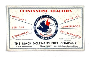 RARE Mackie-Clemens Jayhawk Coal advertising ink blotter sign Topeka KS #2 KU - Picture 1 of 6