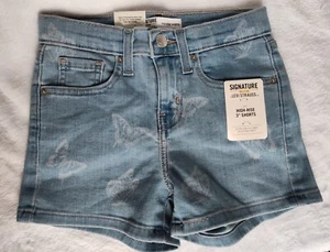 Signature Gold Levi Strauss Girls High-Rise 3” Shorts w Butterflies - Sz: 7 NWT - Picture 1 of 10